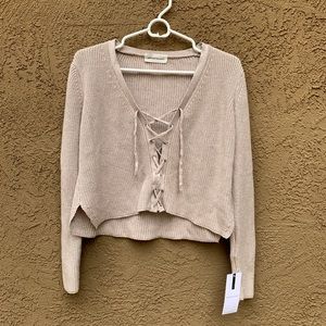 Cropped Lace-Up Sweater